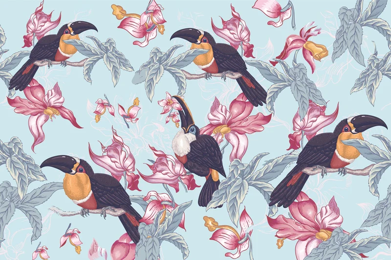 Tapis vinyl TOUCANS ROSES