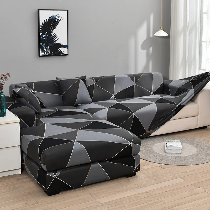 Housse de Canapé Géométrique Gris Foncé