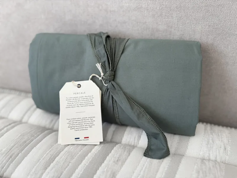 Drap housse Sylvie Thiriez - percale vert alligator
