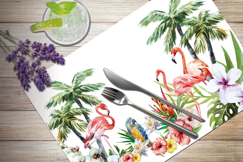 4 sets de table FLAMANTS ROSES