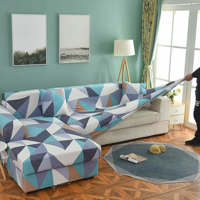 Housse de Canapé Géométrique Bleu Turquoise