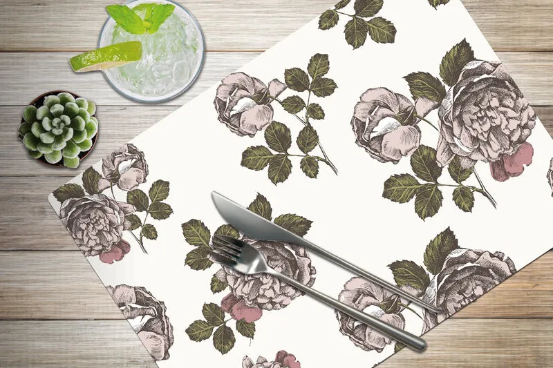 4 Sets de table ROSES POUDREES