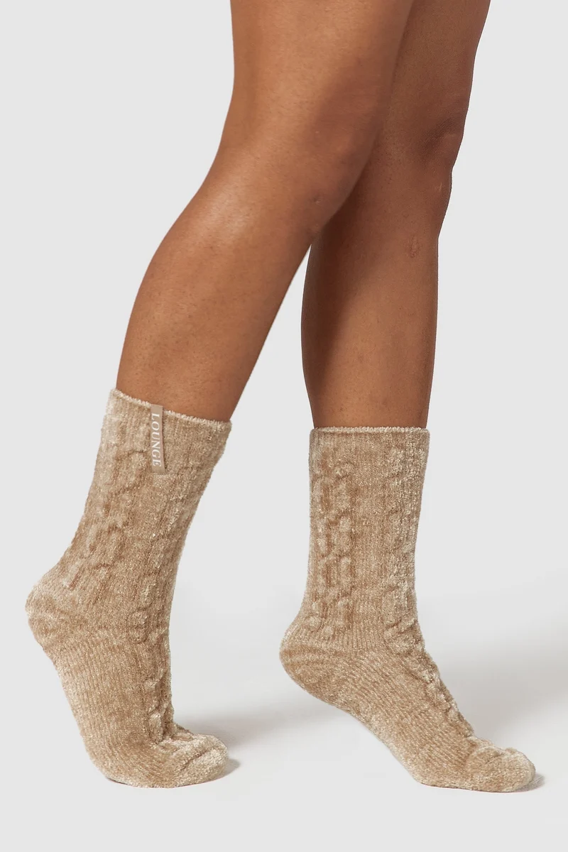 Chaussettes Tricotées Chenille - Beige