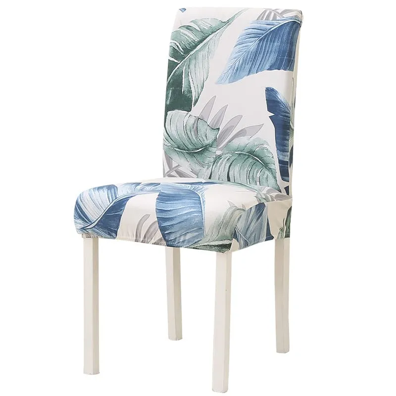 Housse de chaise feuilles aqua