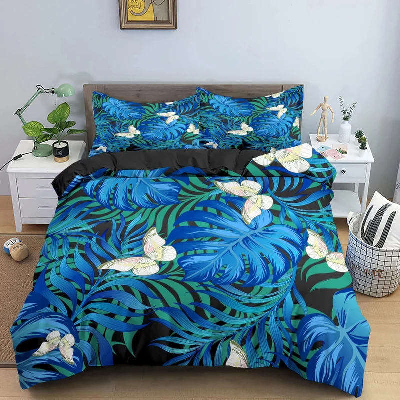 Housse de Couette Tropicale Papillon Bleu
