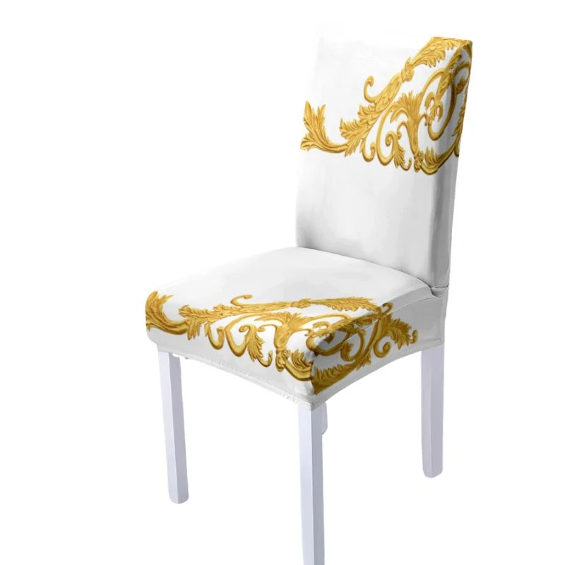 Housse de Chaise Extensible Baroque Blanc et Doré