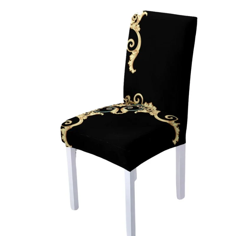 Housse de Chaise Extensible Baroque Noir et Doré