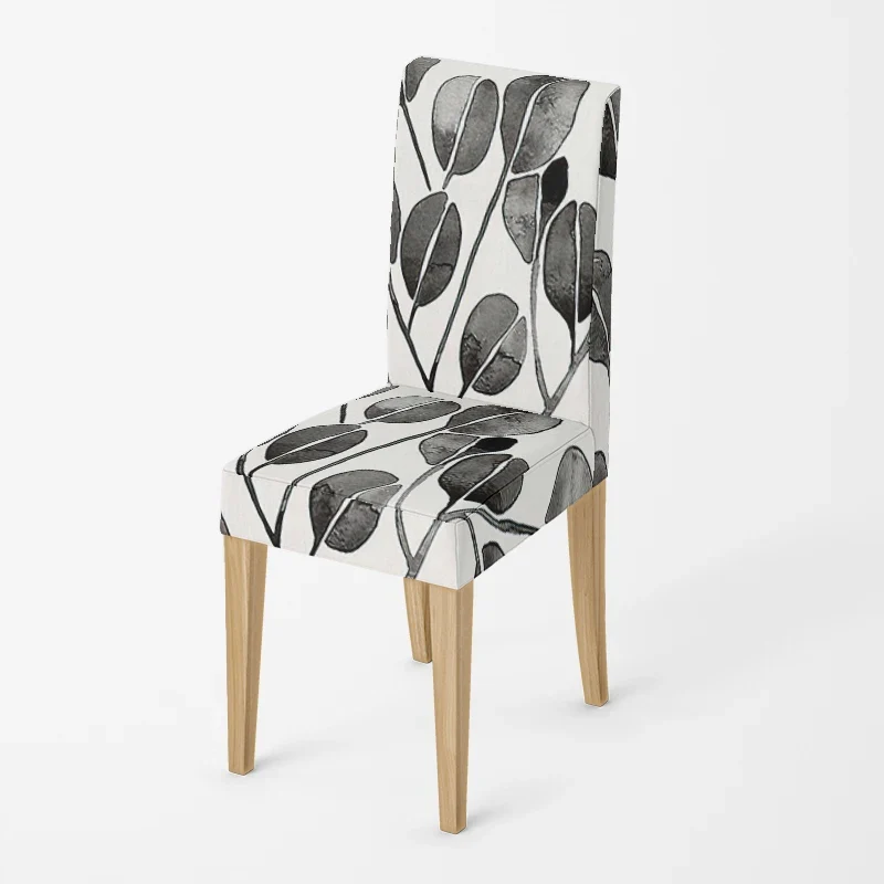 Housse de chaise Feuillage Noir et Blanc