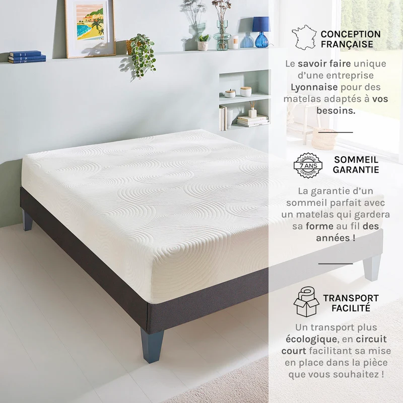 Ensemble Vosges - Matelas mousse haute densité + Sommier - 15 cm d'épaisseur - Accueil équilibré, soutien ferme