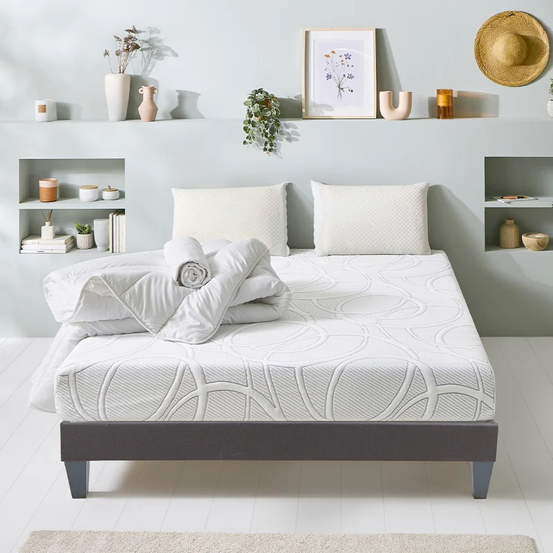 Pack prêt à dormir Eupraxie - Matelas + Sommier + Couette, oreillers, protège-matelas - 21 cm d'épaisseur