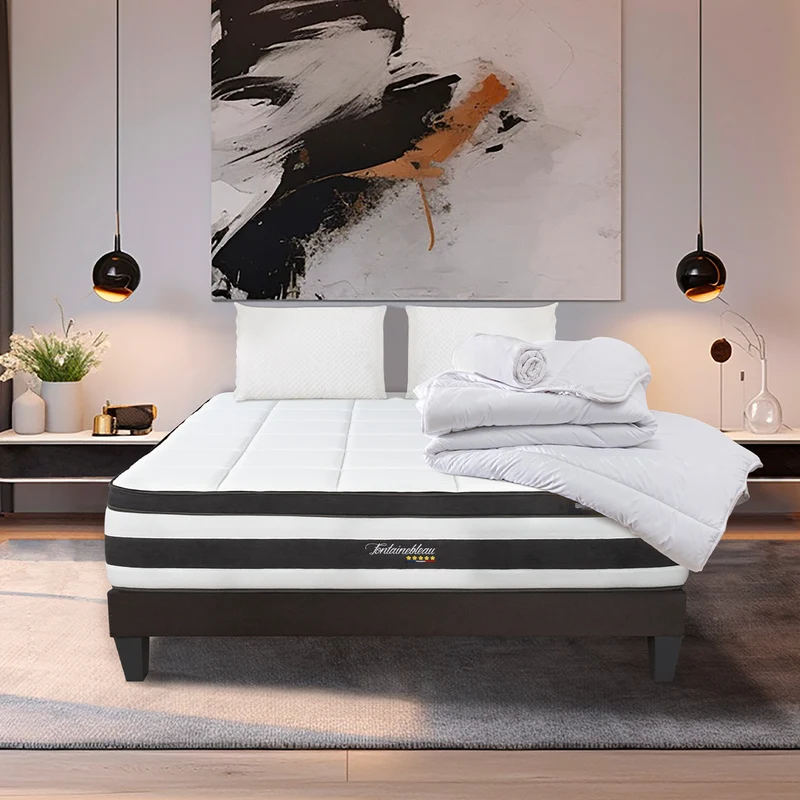Pack Fontainebleau - Matelas + Sommier + Accessoires - La chambre équipée en une fois - 25 cm d'épaisseur