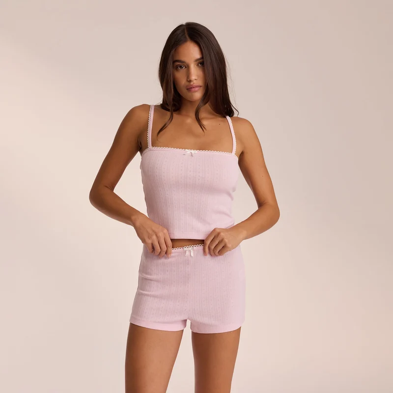 Haut de Pyjama à Bretelles Pointelle - Rose