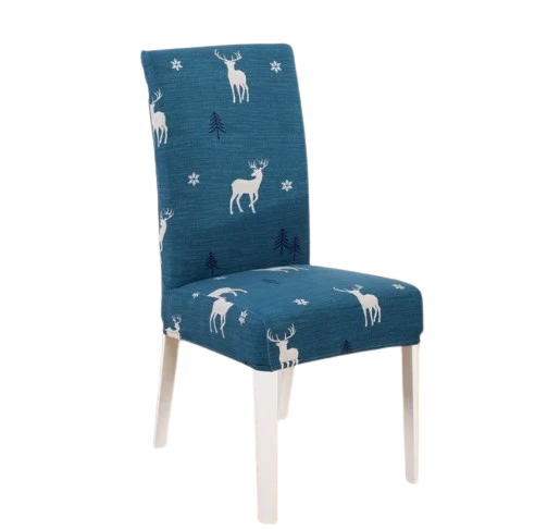 Housse de chaise Cerf de Noël Bleue