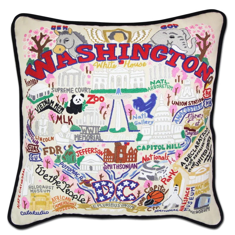 Washington DC Embroidered CatStudio Pillow