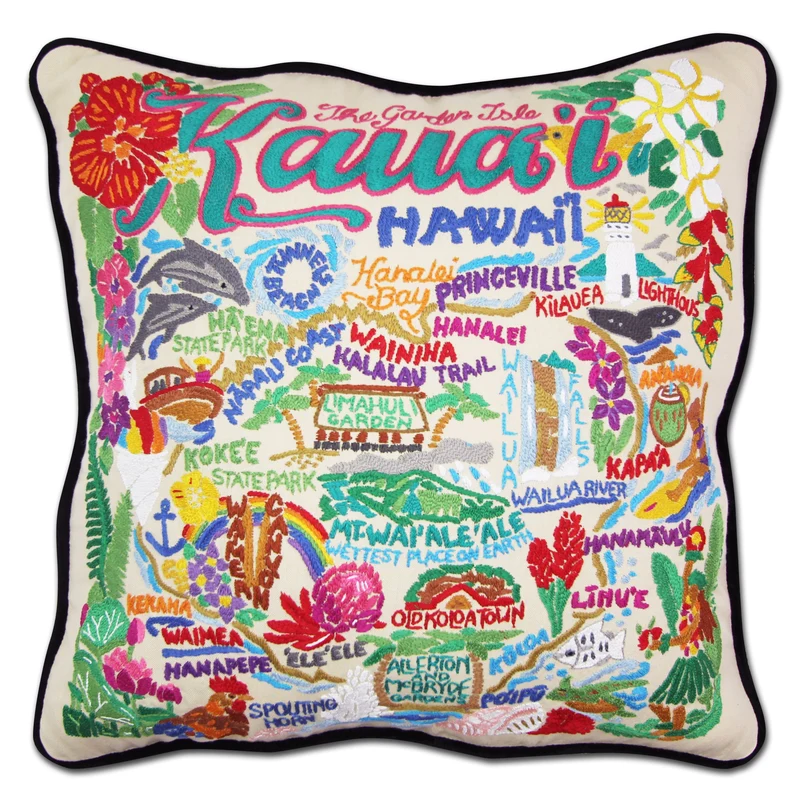 Kauai Hand Embroidered CatStudio Pillow