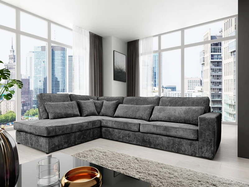 CANAPE BRISTOL ANGLE GAUCHE COTELE GRIS 316x230cm