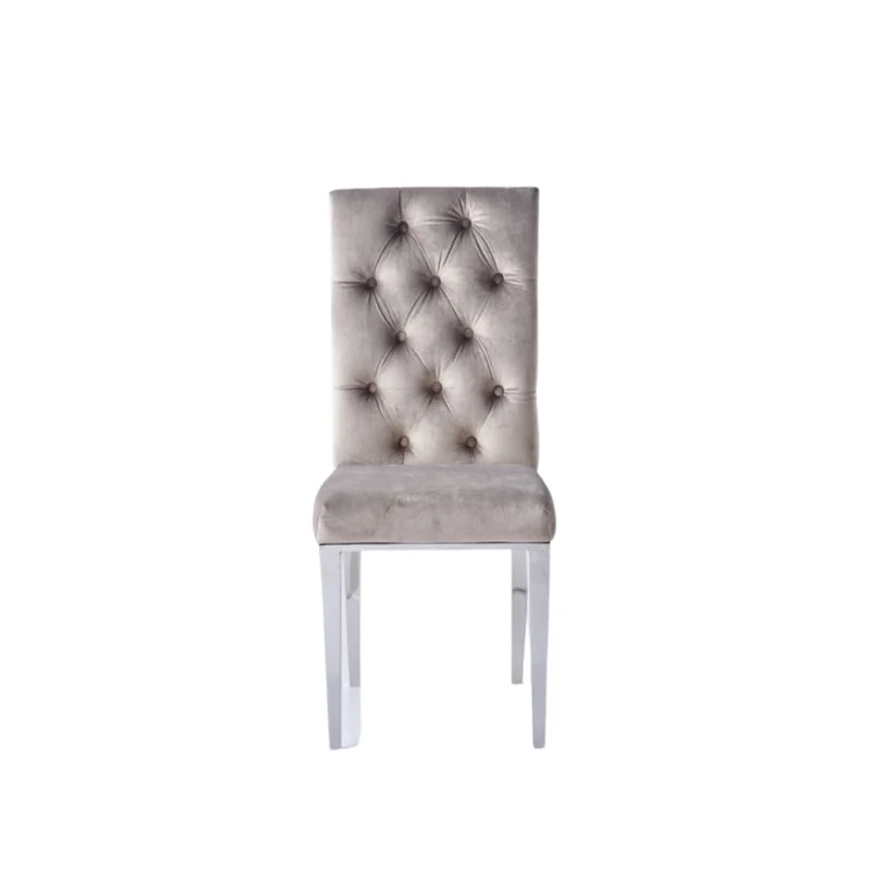 CHAISE NEVADA CAPITONNE AVEC BOUTONS CHROME VELOURS MOKA
