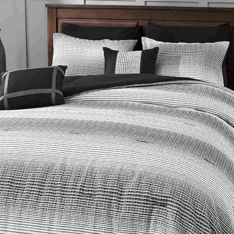 Wonderful® 5-Piece Waffle Weave Comforter Set | Yarn-Dyed Textured Grey & White Striped Gradient Bedding