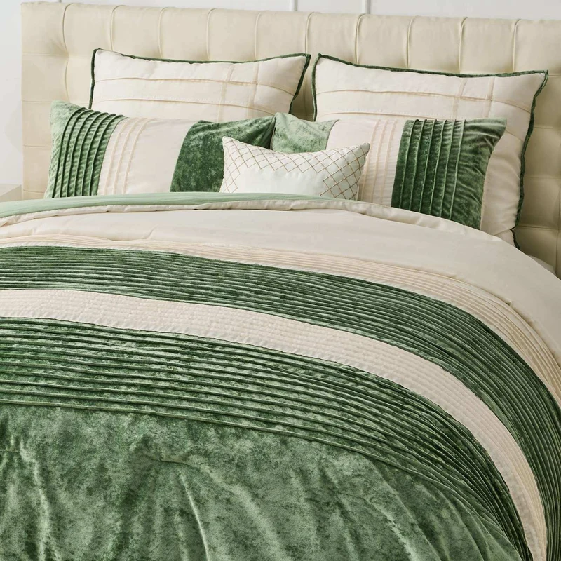 Wonderful® Faux Silk Pintuck Quilt Set – Slubbed Two-Tone Paneled Coverlet with Brushed Back