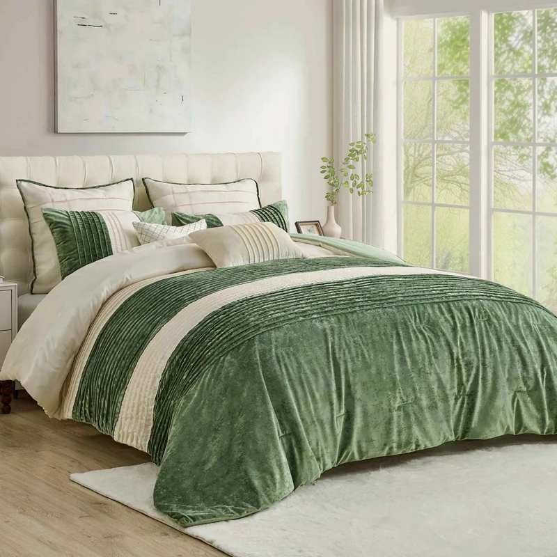 Wonderful® Faux Silk Pintuck Quilt Set – Slubbed Two-Tone Paneled Coverlet with Brushed Back