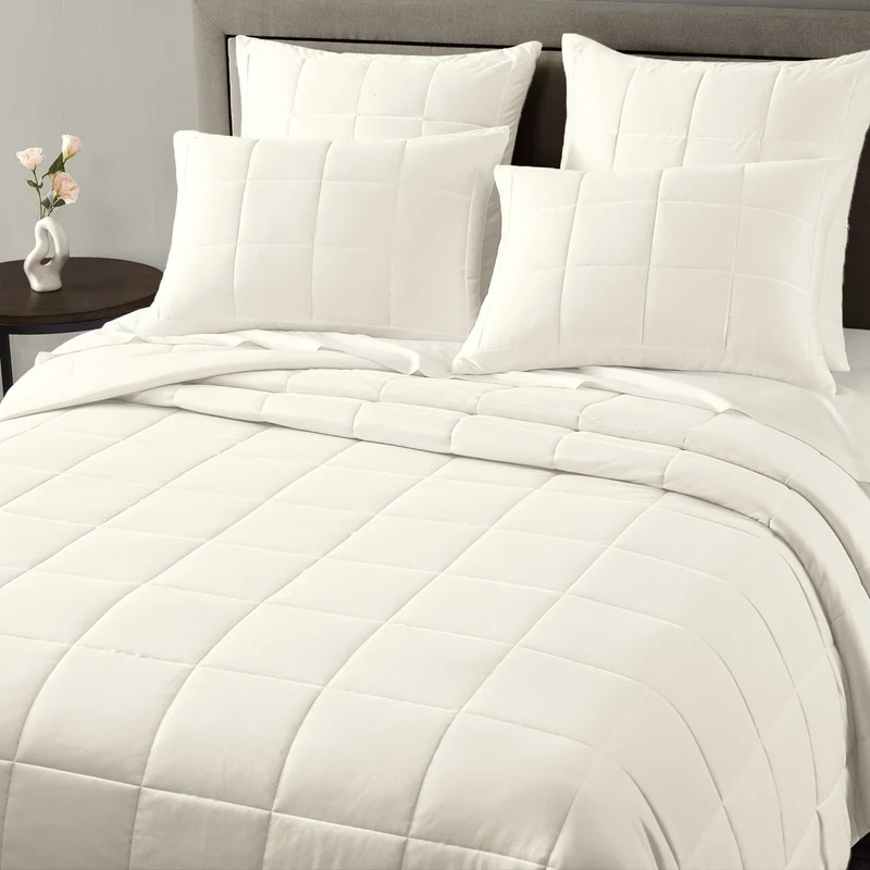 Wonderful® Silky Brushed Quilt Set – Cool-Touch, Featherlight & Modern Box-Stitch Quilting