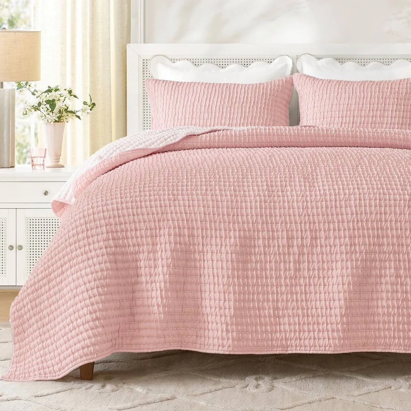 Wonderful Hand-Quilted Voile Quilt Set — Lightweight Reversible Textured Bedding