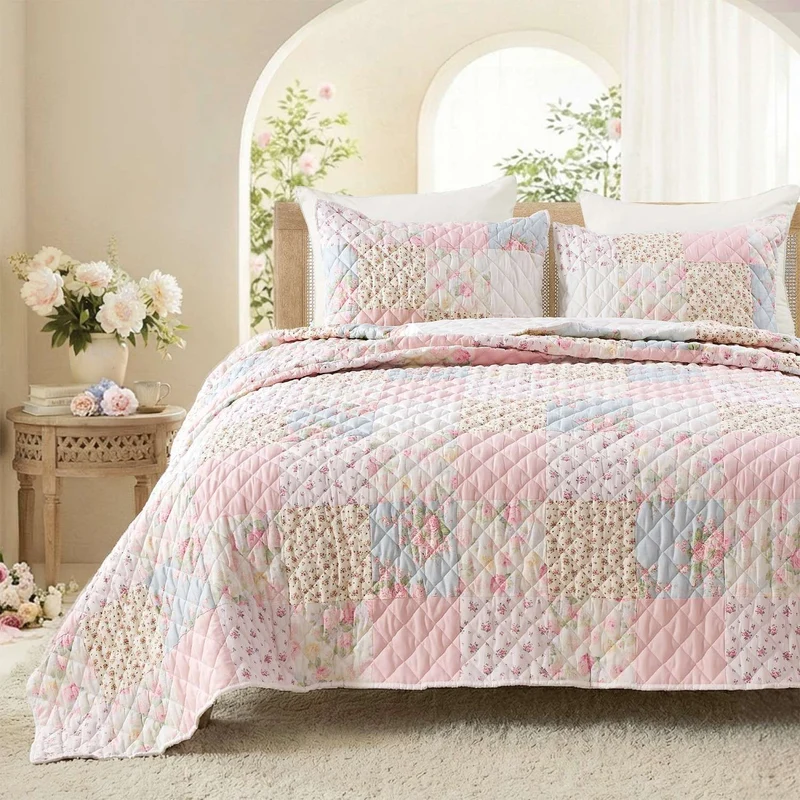 Wonderful Handcrafted Plaid Patchwork Quilt – Cotton-Face All-Season Cotton Layer