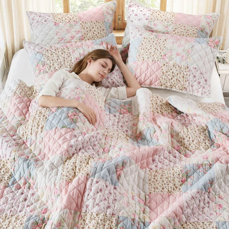 Wonderful Handcrafted Plaid Patchwork Quilt – Cotton-Face All-Season Cotton Layer