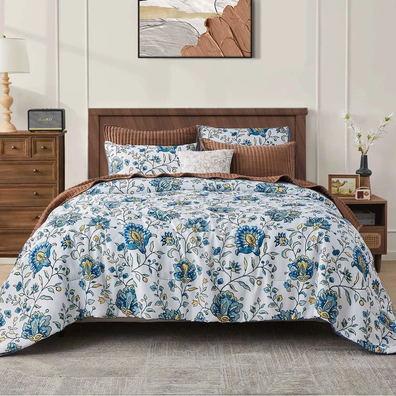 Wonderful® Iris Floral Faux Linen Comforter - Elegant Slub Texture