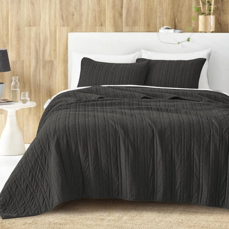 Wonderful® 100% Cotton Jersey Knit 3-Piece Quilt Set - Modern Channel Stitch, Zero Synthetics