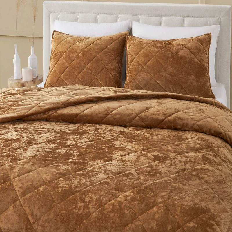 Wonderful Bedding Diamond Quilting Luxury Crushed Velvet 3-Pieces Quilt Set