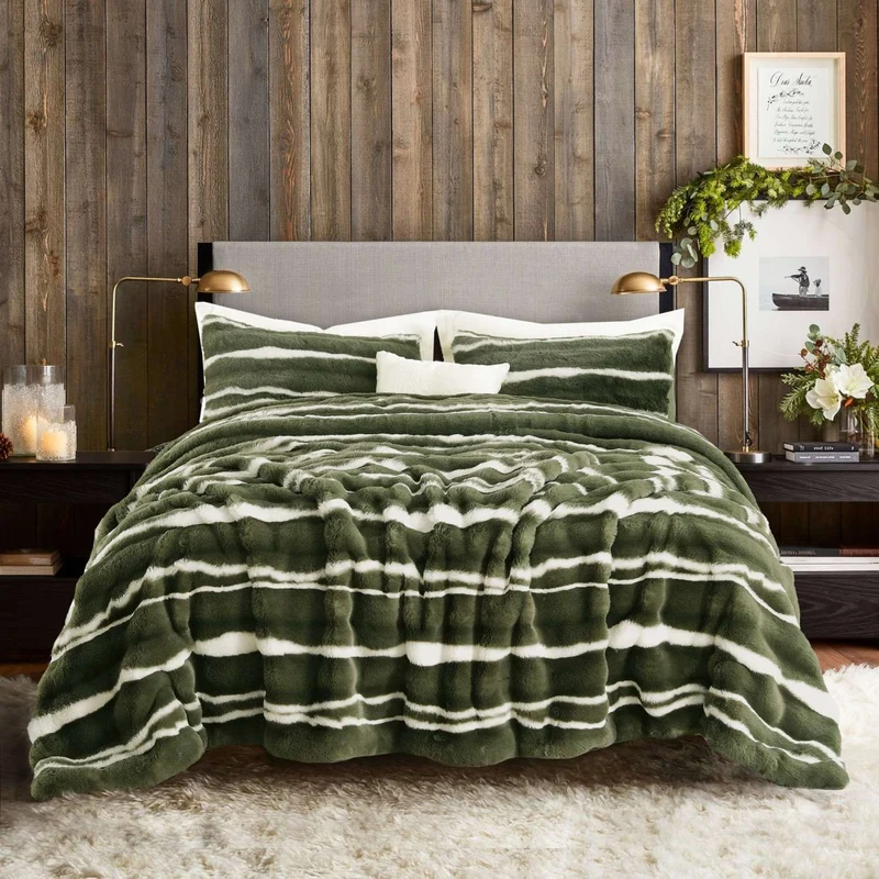 Wonderful Fluffy Faux Rabbit Fur Luxury 3-Piece Comforter Set, Tiger Print Plush Bedding