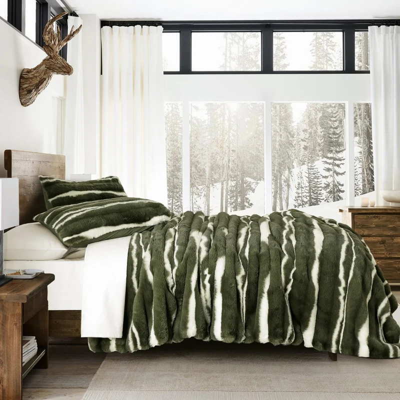 Wonderful Fluffy Faux Rabbit Fur Luxury 3-Piece Comforter Set, Tiger Print Plush Bedding