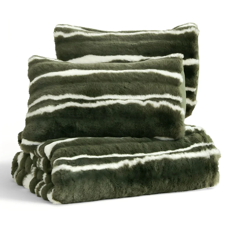 Wonderful Fluffy Faux Rabbit Fur Luxury 3-Piece Comforter Set, Tiger Print Plush Bedding
