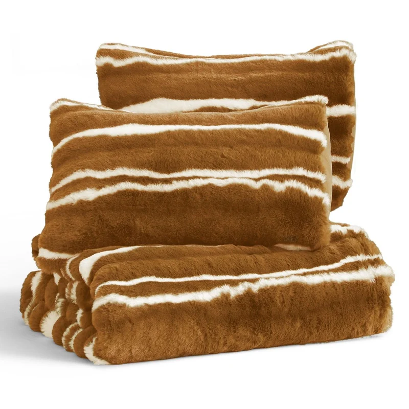 Wonderful Fluffy Faux Rabbit Fur Luxury 3-Piece Comforter Set, Tiger Print Plush Bedding