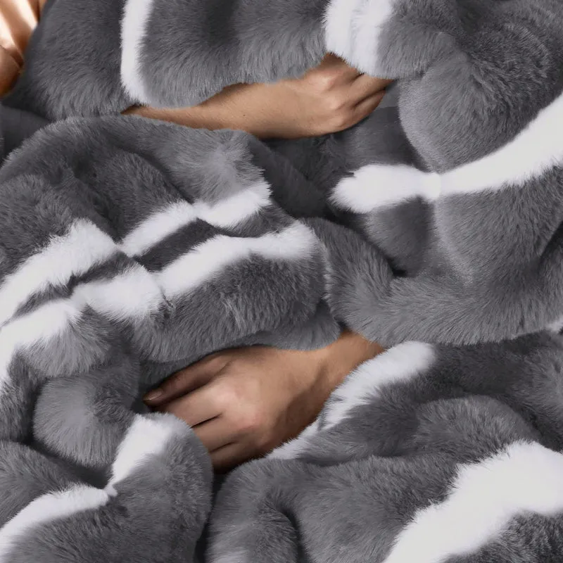Wonderful Fluffy Faux Rabbit Fur Luxury 3-Piece Comforter Set, Tiger Print Plush Bedding