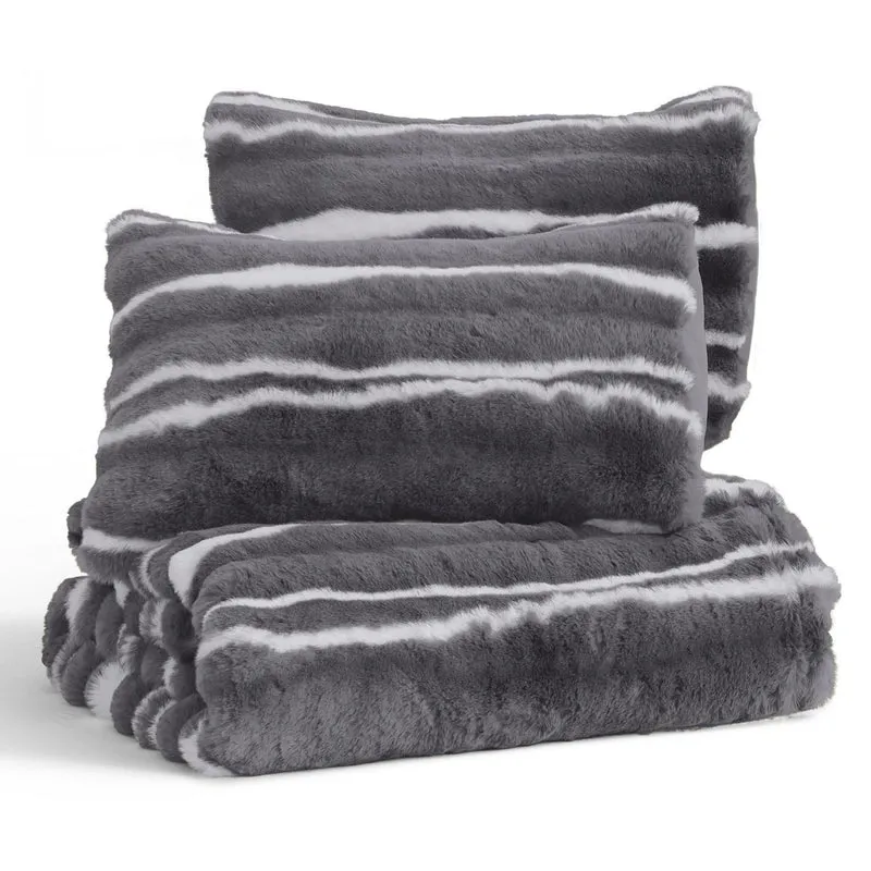 Wonderful Fluffy Faux Rabbit Fur Luxury 3-Piece Comforter Set, Tiger Print Plush Bedding