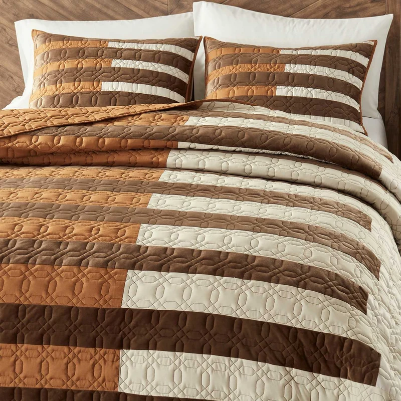 Wonderful Modern Farmhouse Piano Patchwork Velvet Quilt Set - 3pc All-Season Luxury Bedding