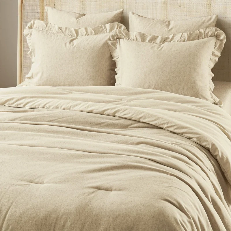 Wonderful Natural Linen Cotton Comforter Set- Natural Flax Texture Ruffle Cotton Linen Bedding