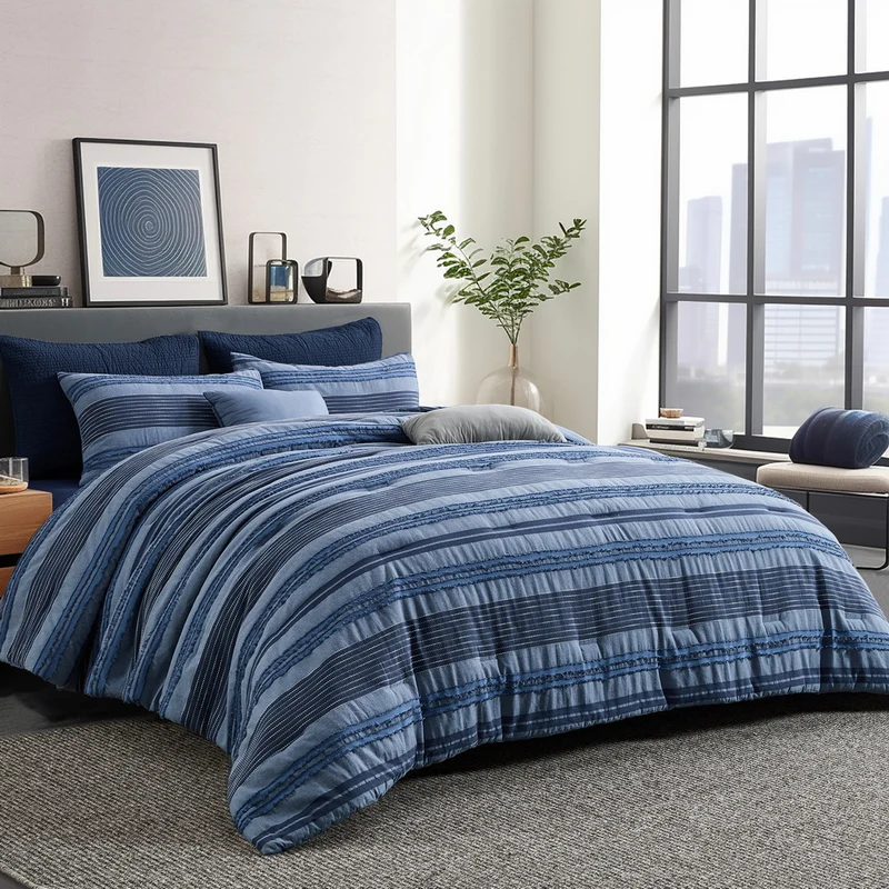 Wonderful Yarn-Dyed Farmhouse Striped Comforter Set – 3-Piece 100% Cotton Lightweight Bedding