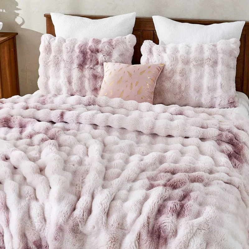 Wonderful® Ombre Cloud Faux Rabbit Fur Comforter Set - Tie-dye Lightweight Plush Winter Bedding