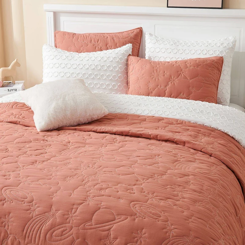 Wonderful Bedding Starry Sky Luxury Embroidered Teen Quilt Set for Teenagers