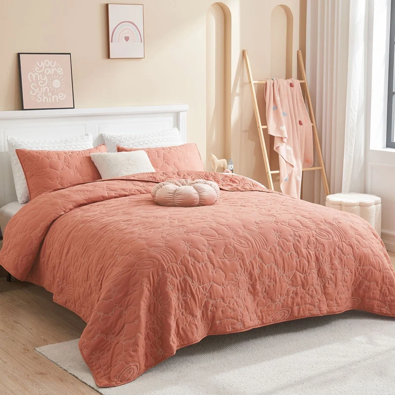 Wonderful Bedding Starry Sky Luxury Embroidered Teen Quilt Set for Teenagers