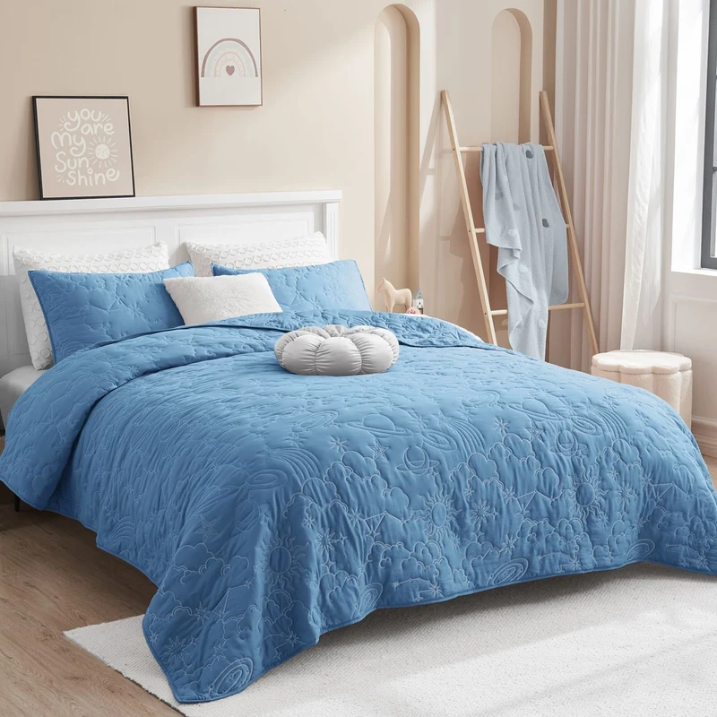 Wonderful Bedding Starry Sky Luxury Embroidered Teen Quilt Set for Teenagers