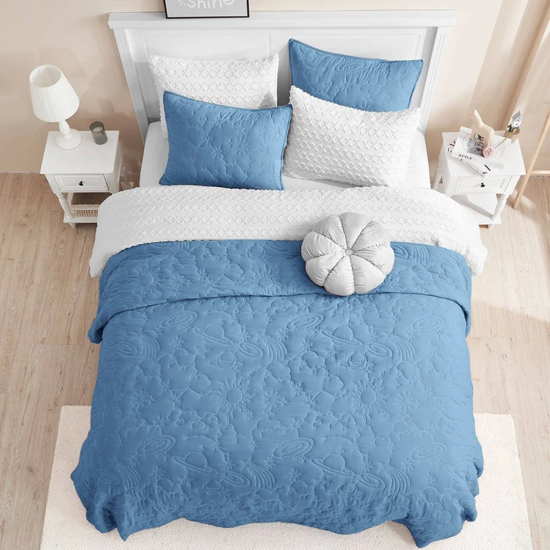 Wonderful Bedding Starry Sky Luxury Embroidered Teen Quilt Set for Teenagers