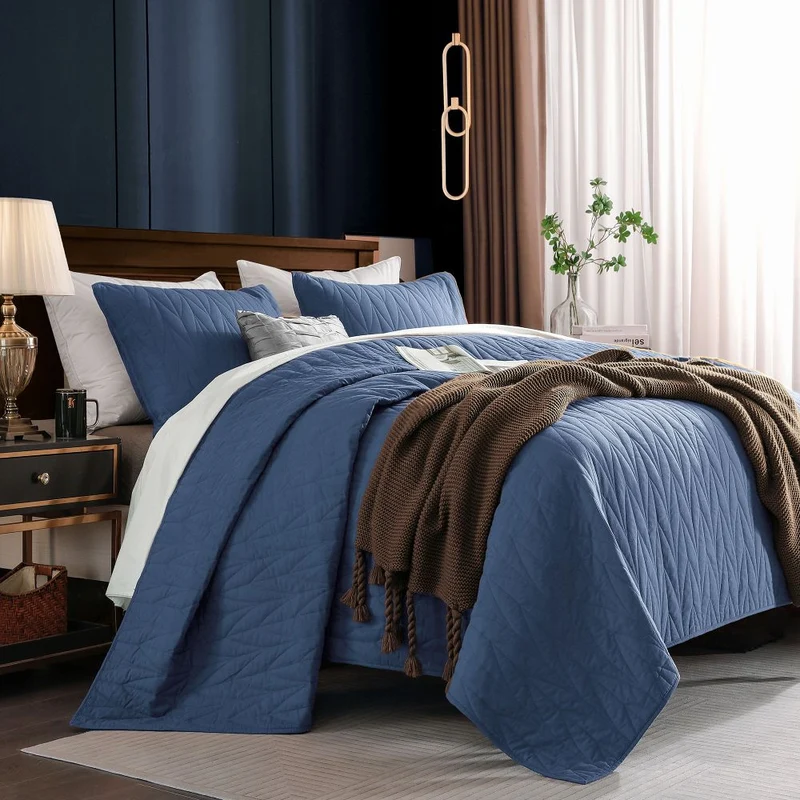 Wonderful Bedding Solid Color 100% Cotton 3-Piece Quilt Set