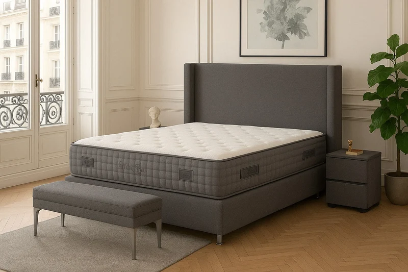 LIT COFFRE COCO BOX VELOURS GRIS 90X190CM