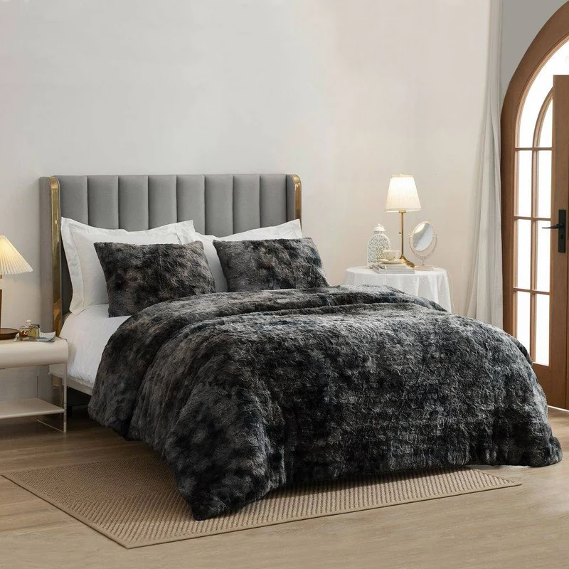 Wonderful Bedding 3-Piece Tie-Dye Faux Fur Comforter Set