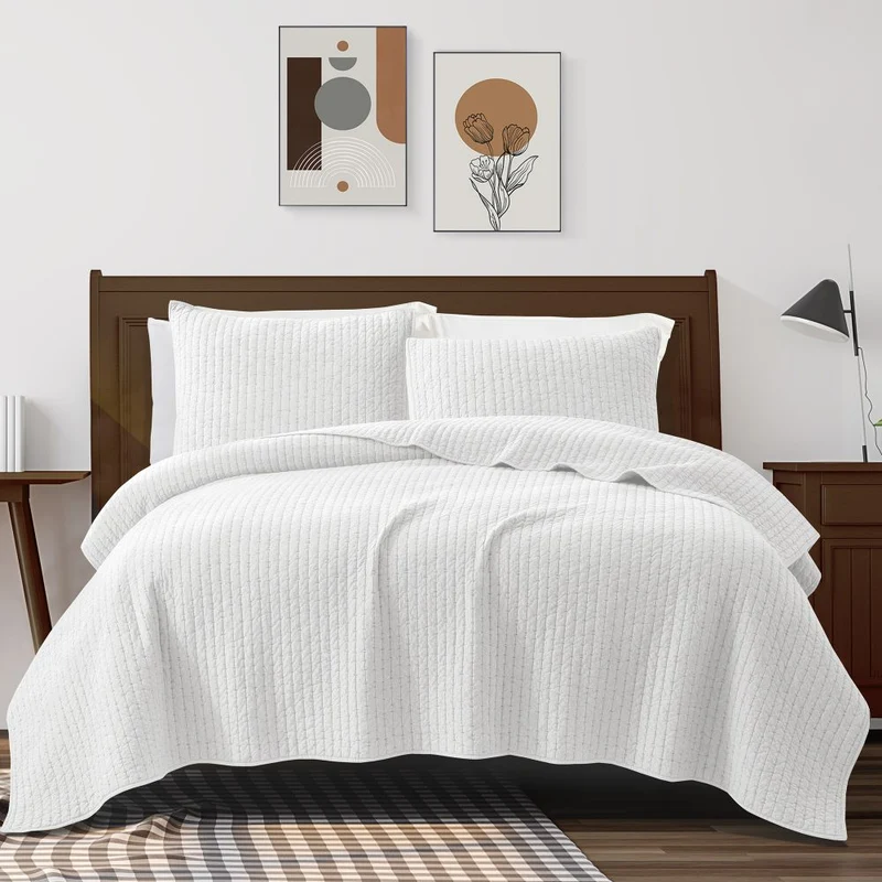 Wonderful Bedding Detailed Channel Stitch All-Season Reversible 3-Piece Quilt Set