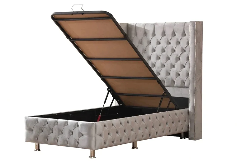 LIT COFFRE CLOUTE BOX VELOURS ANTHRACITE 90X190CM